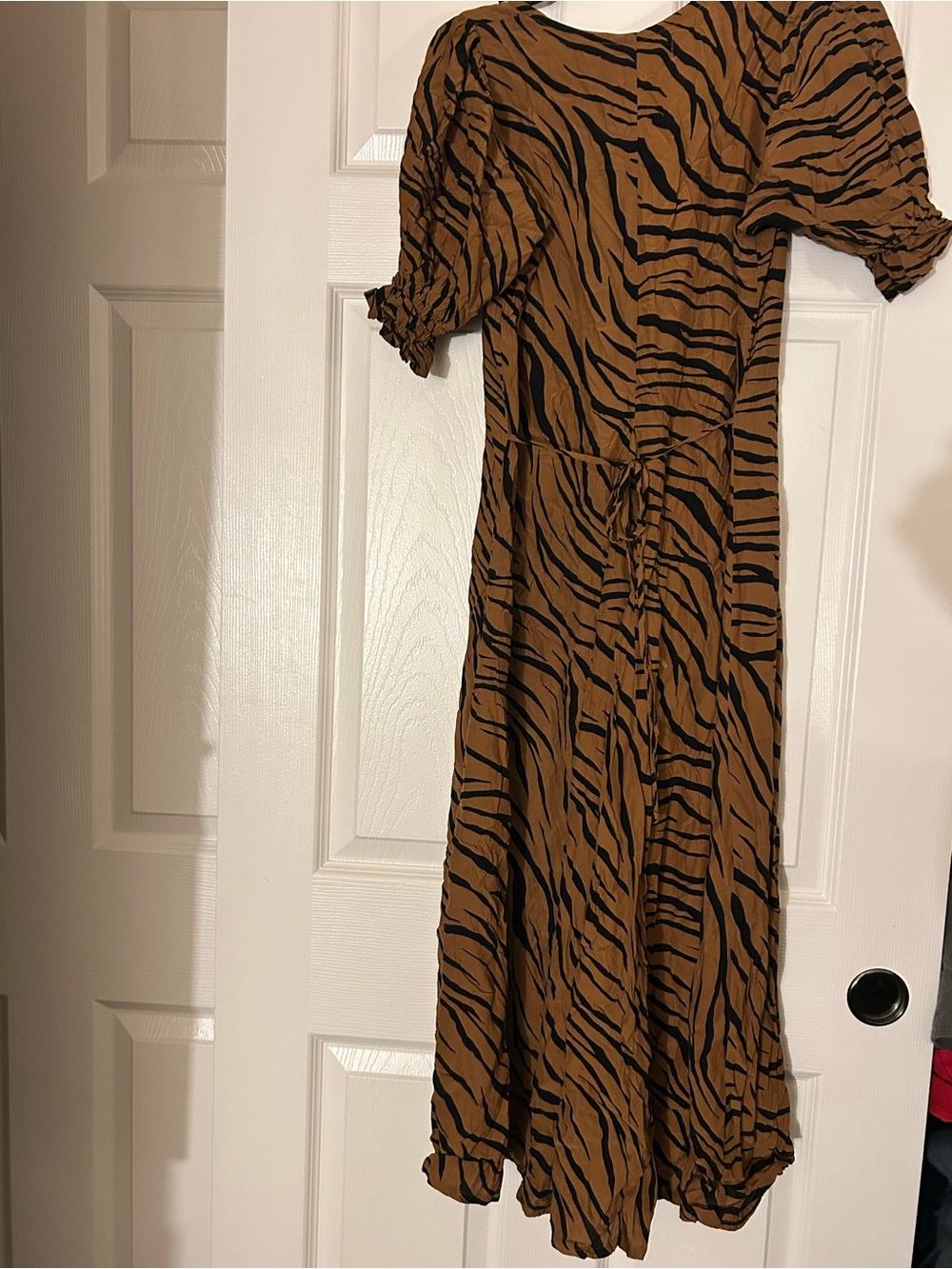 Faithful the brand Brown Tiger-Print Midi Dress with Puff Sleeves
